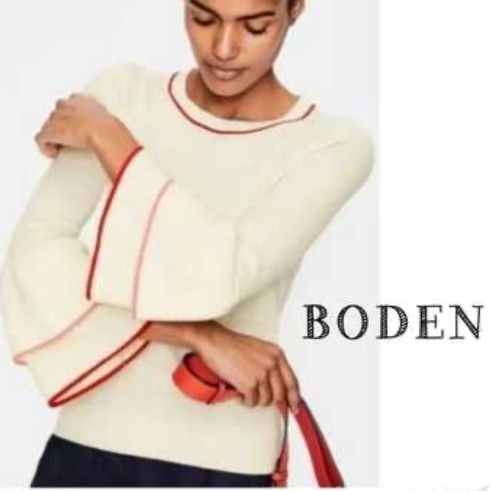 Boden Cream Sweater with Pink and Red Accents size 12